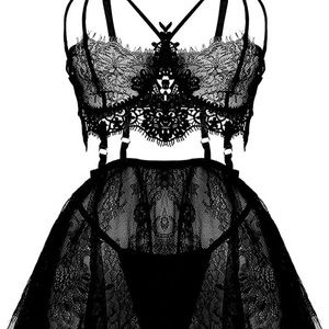 XL sexy babydoll Lingerie Mesh black High waist